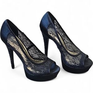 Elegant Black Lace Peep-Toe Heels